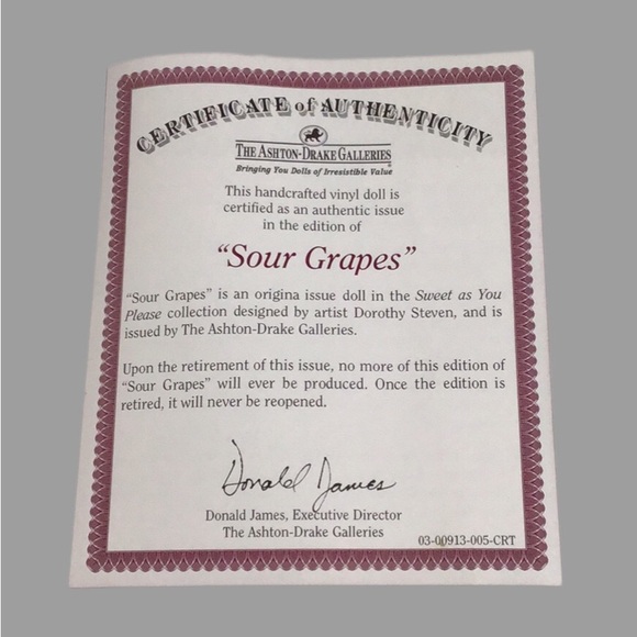 NIB Ashton-Drake Galleries “Sour Grapes” Miniature 5” Doll, Collectible - Picture 7 of 8
